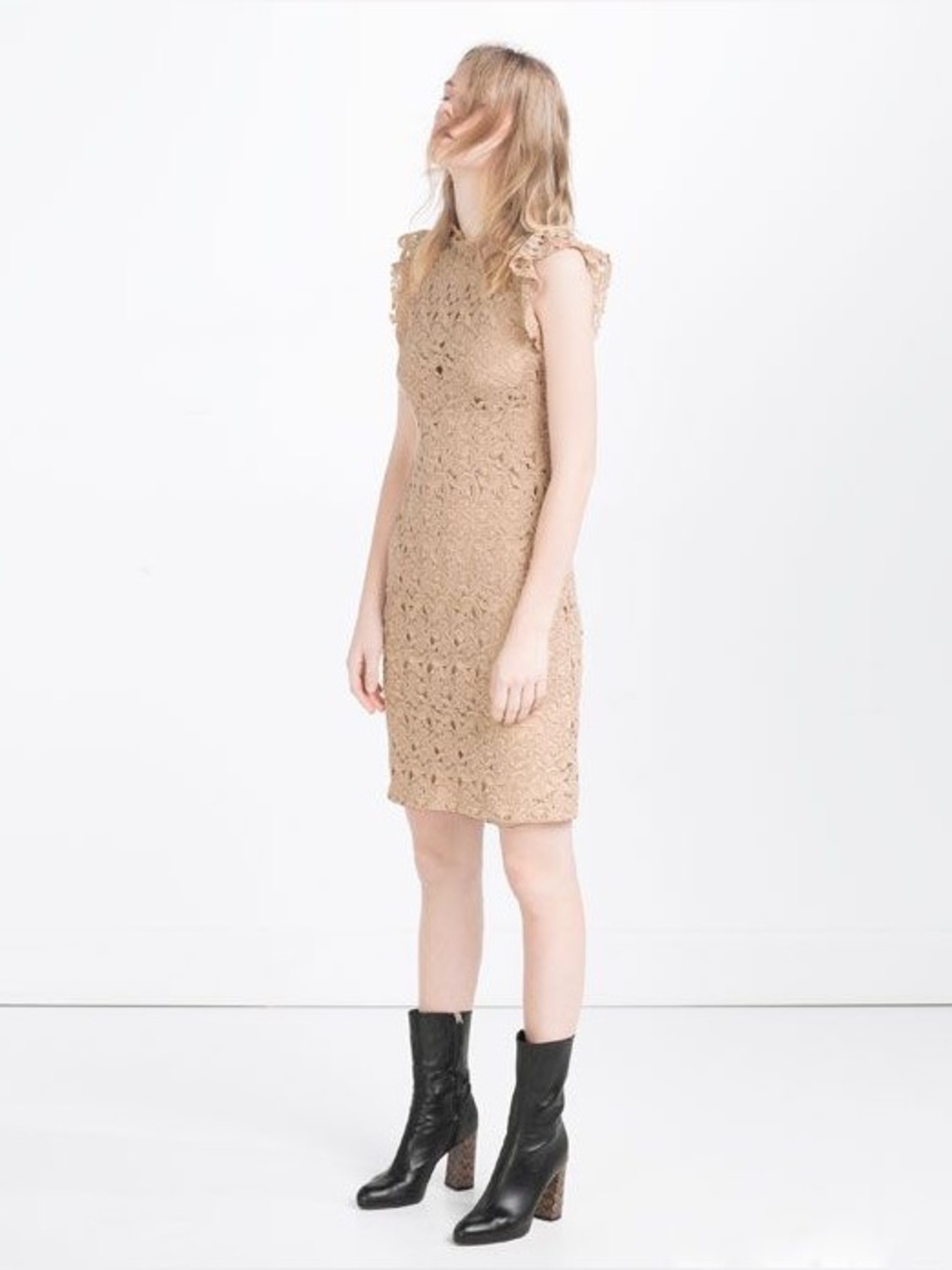 Zara Beige Crochet Midi Dress